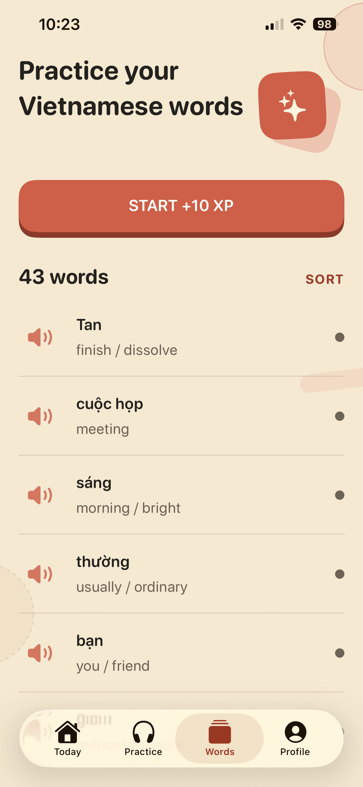 VietBuddy Word Gym review screen